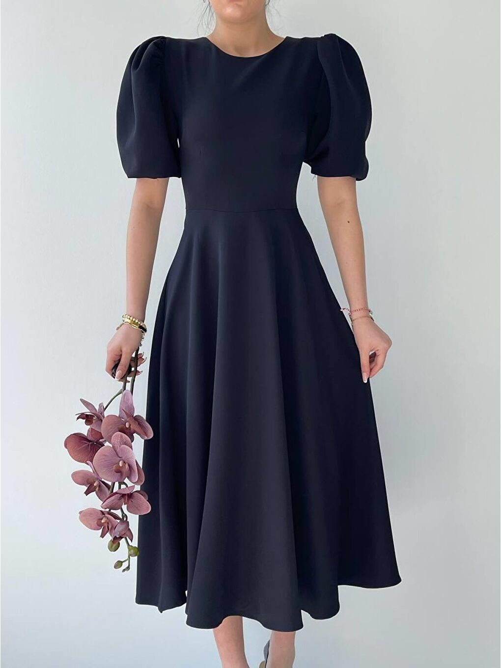 Siyah Catania Balon Kol Elbise-1