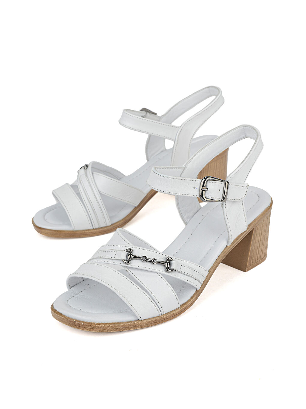 Kadın Hakiki Deri Topuklu Sandalet 1611020Z2220 Beyaz-4