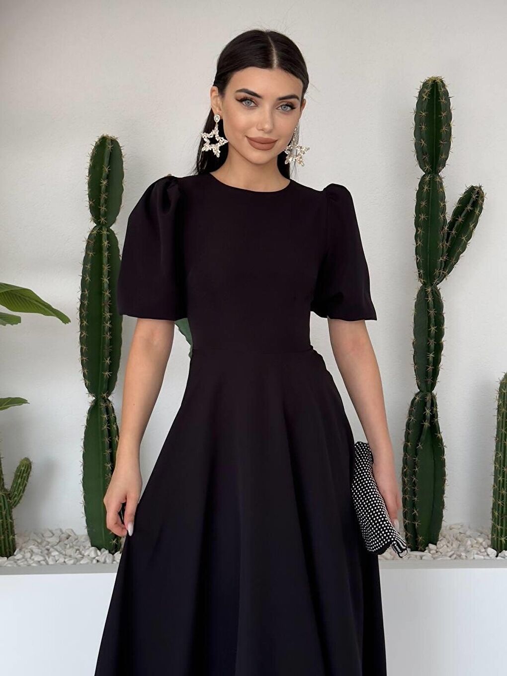 Siyah Catania Balon Kol Elbise-2