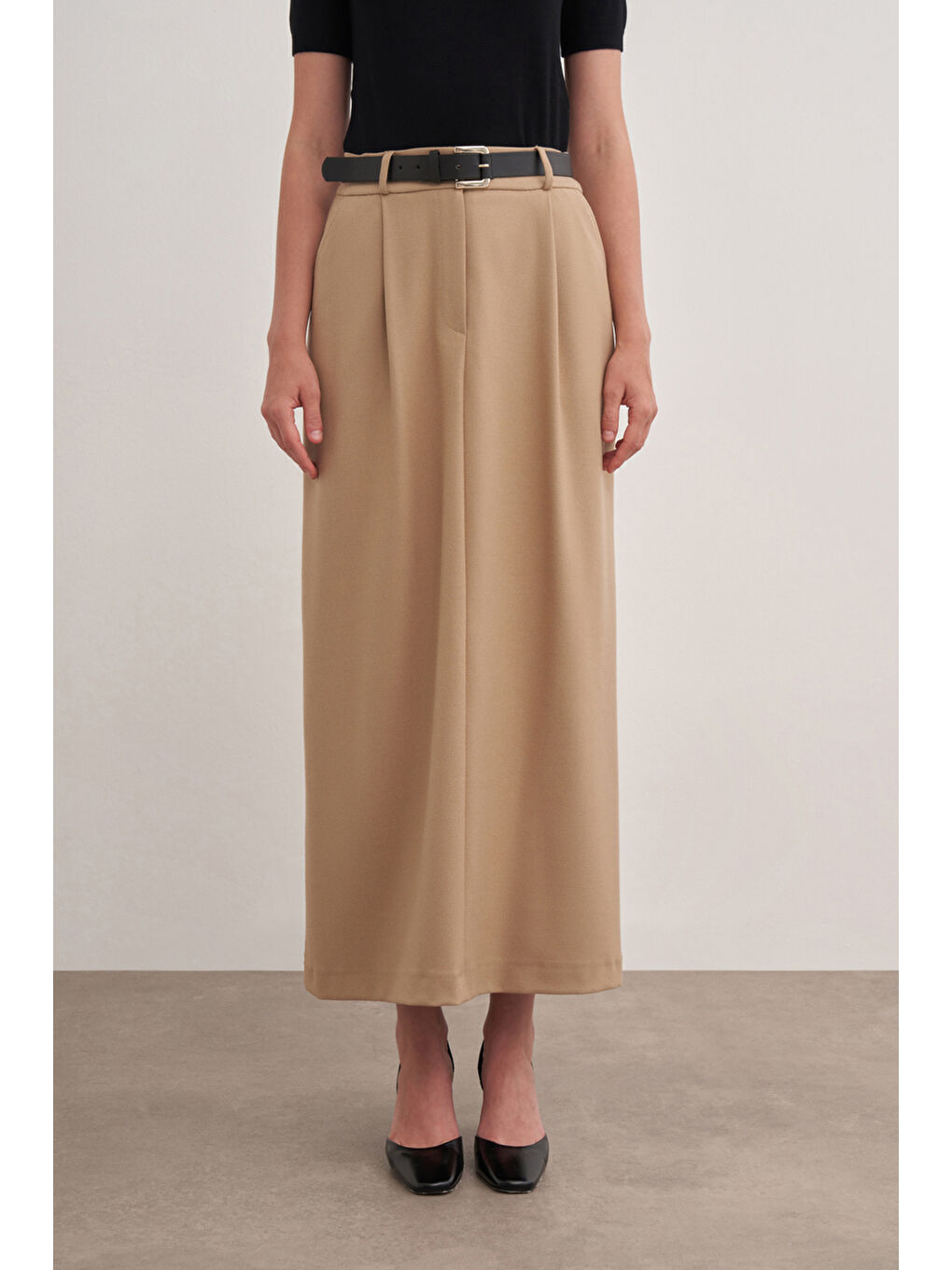 Kahverengi Camel Kemerli Flonel Etek-2