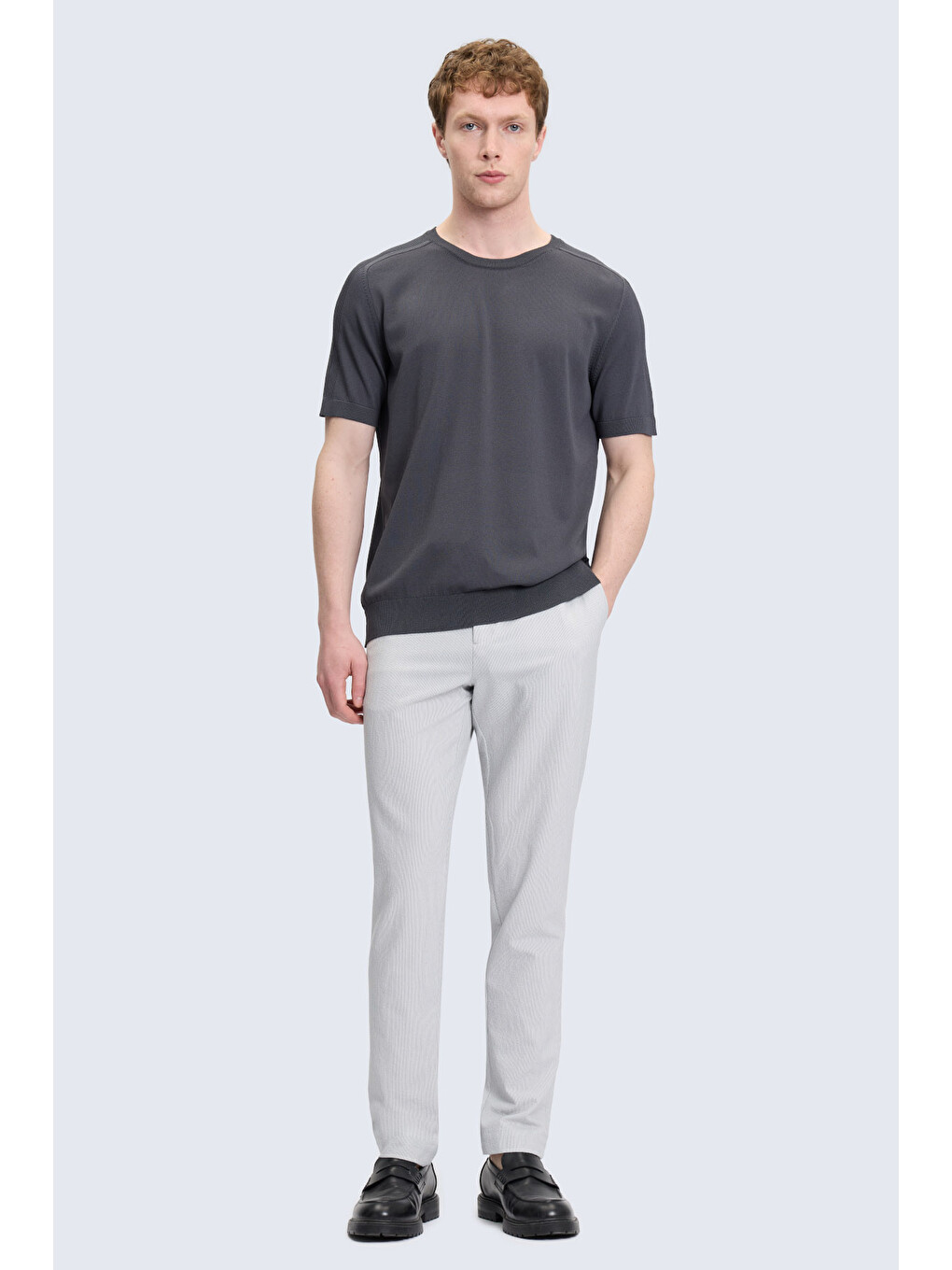 Antrasit Regular Fit Bisiklet Yaka Rayon Tişört-1