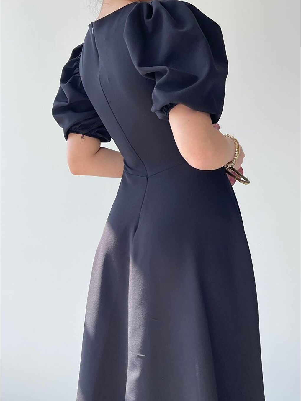 Siyah Catania Balon Kol Elbise-4