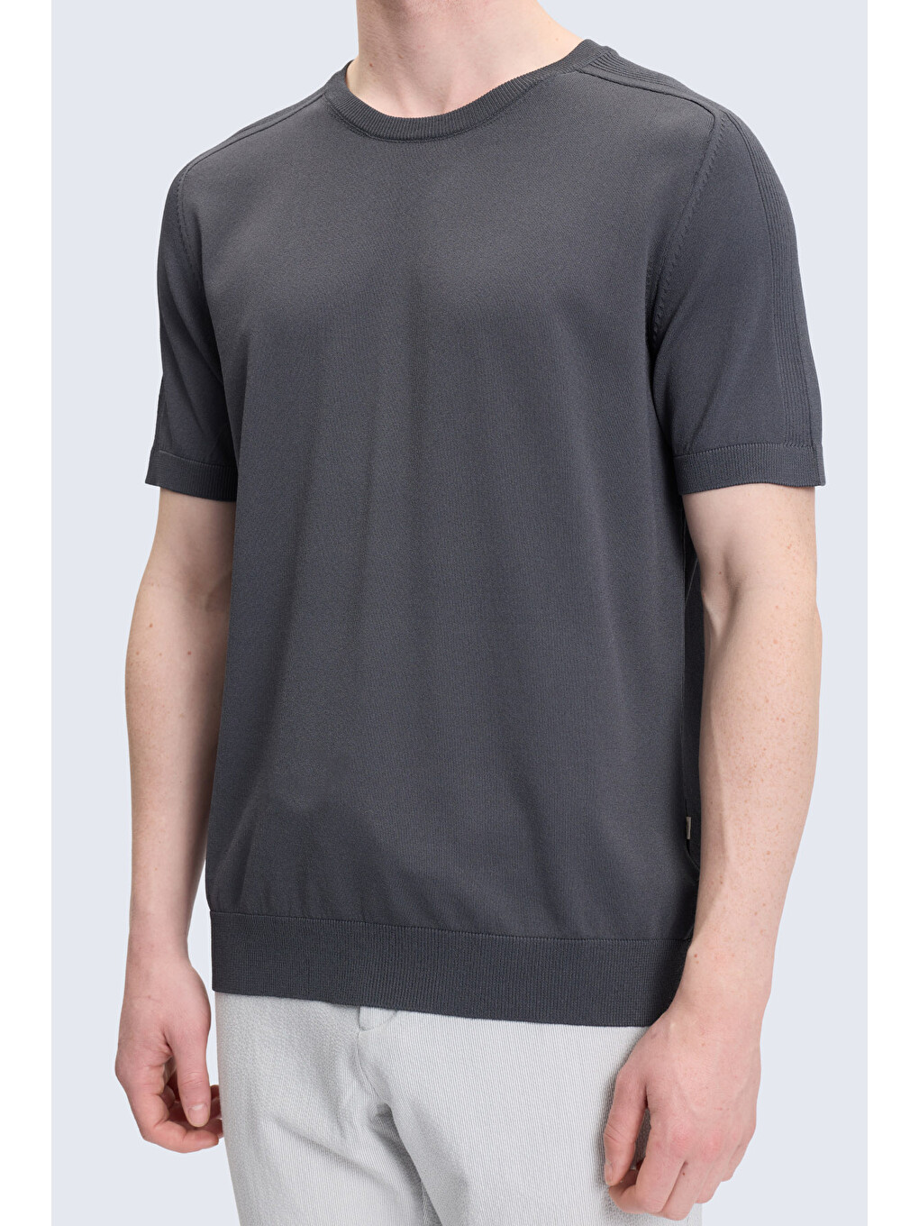 Antrasit Regular Fit Bisiklet Yaka Rayon Tişört-2