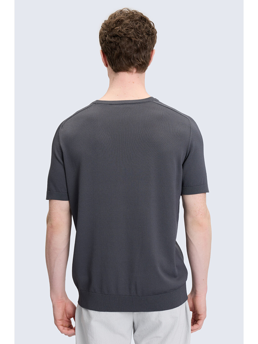 Antrasit Regular Fit Bisiklet Yaka Rayon Tişört-3