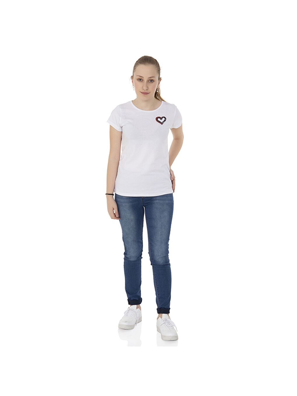 Toontoykids Beyaz Kız Çocuk T-Shirt Kalp Nakışlı