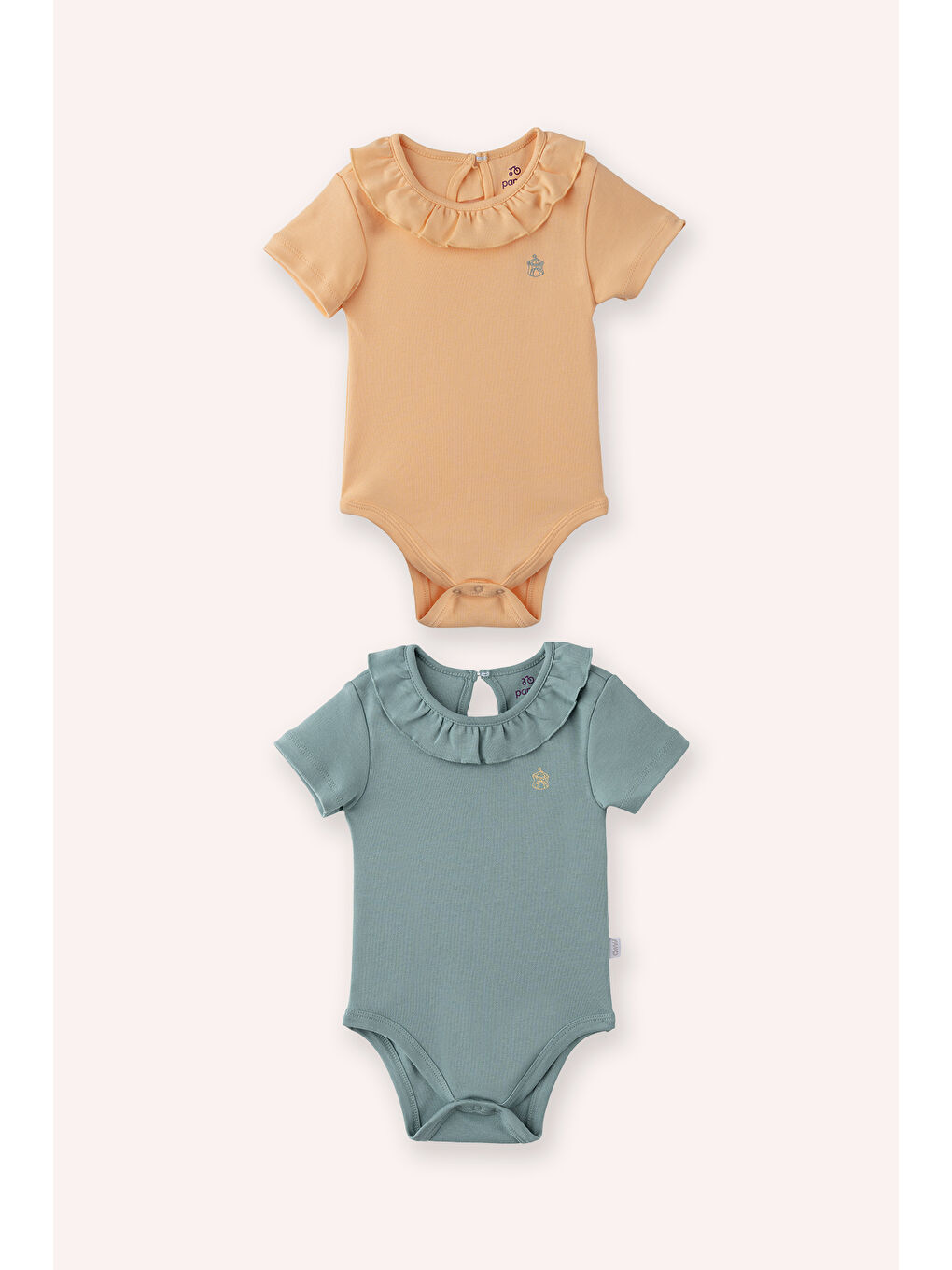 Yeşil Yenidoğan Fırfır Yakalı  Göğsü Nakış İşlemeli Mint 2'li Body