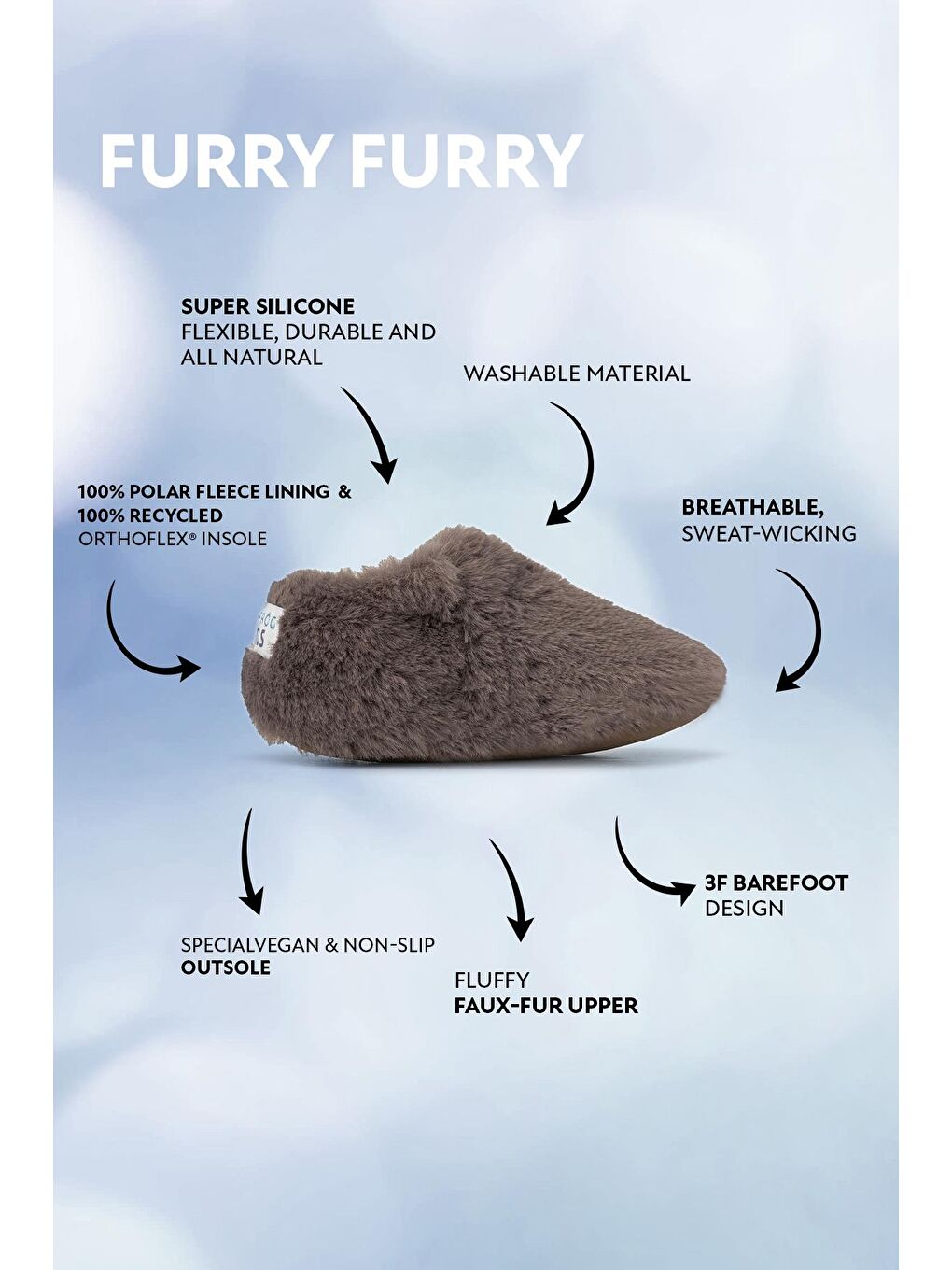 Hopfrög Furry Furry Gri Kürk Barefoot Patik - 1