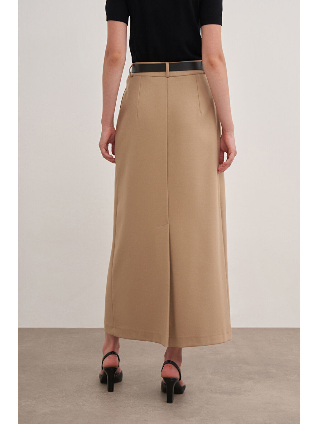 Kahverengi Camel Kemerli Flonel Etek-5