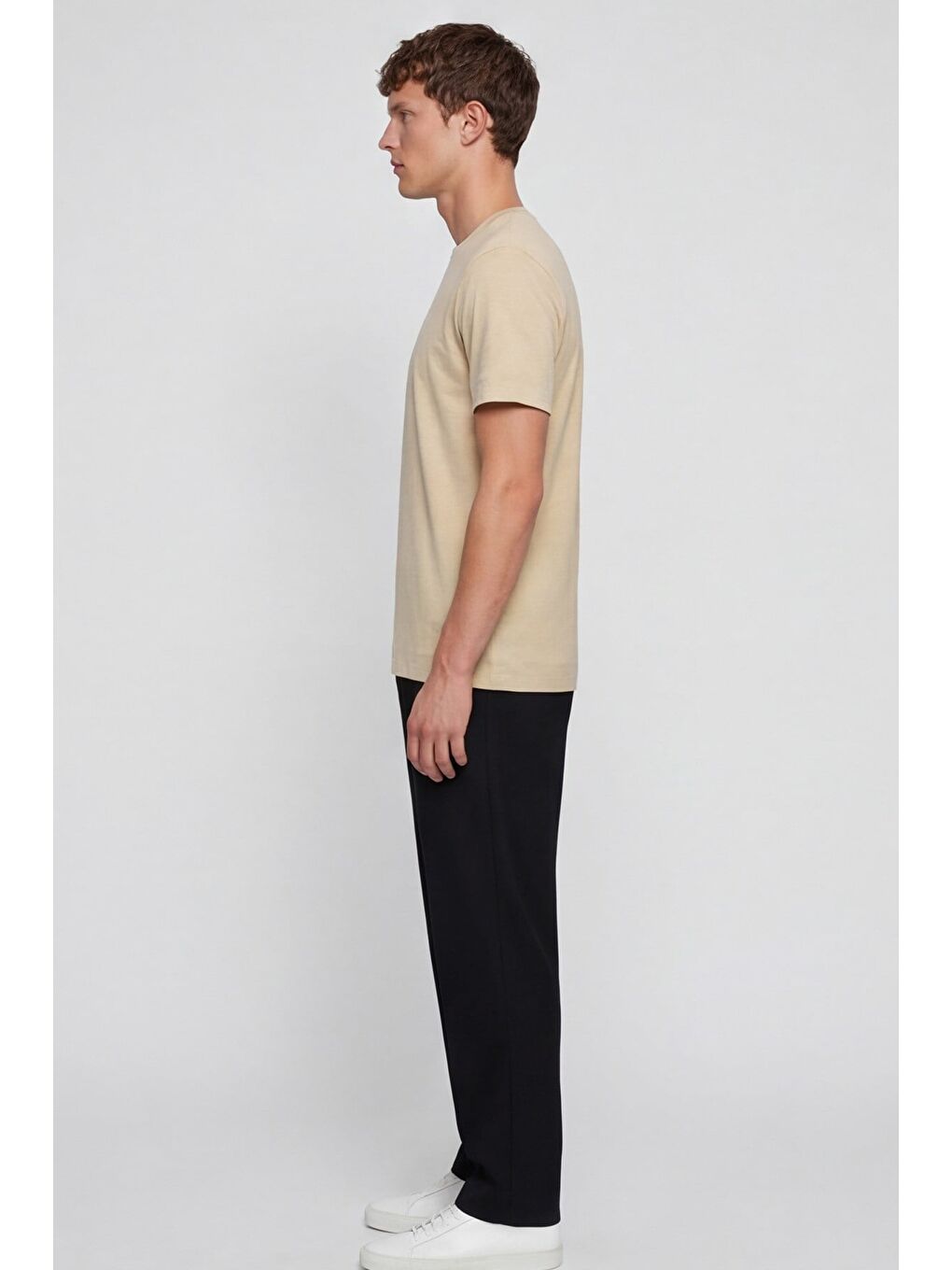 Bej Erkek Koyu Krem Normal Kesim Regular Fit %100 Pamuk Bisiklet Yaka Basic Tişört-2