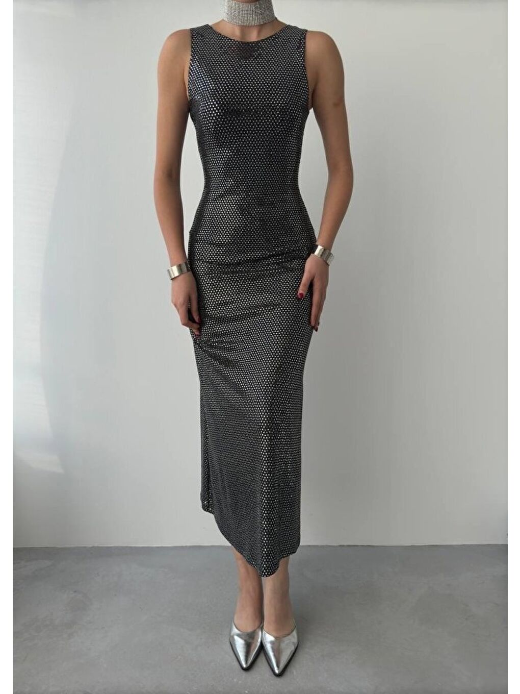 Siyah Vara Pul Payet Elbise-1