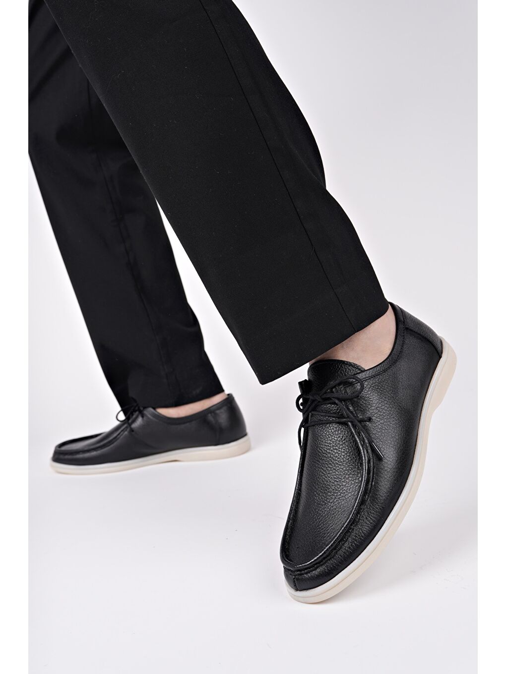 Siyah ANTONİO Bağcıklı Hakiki Deri Erkek Günlük Casual Ayakkabı-5