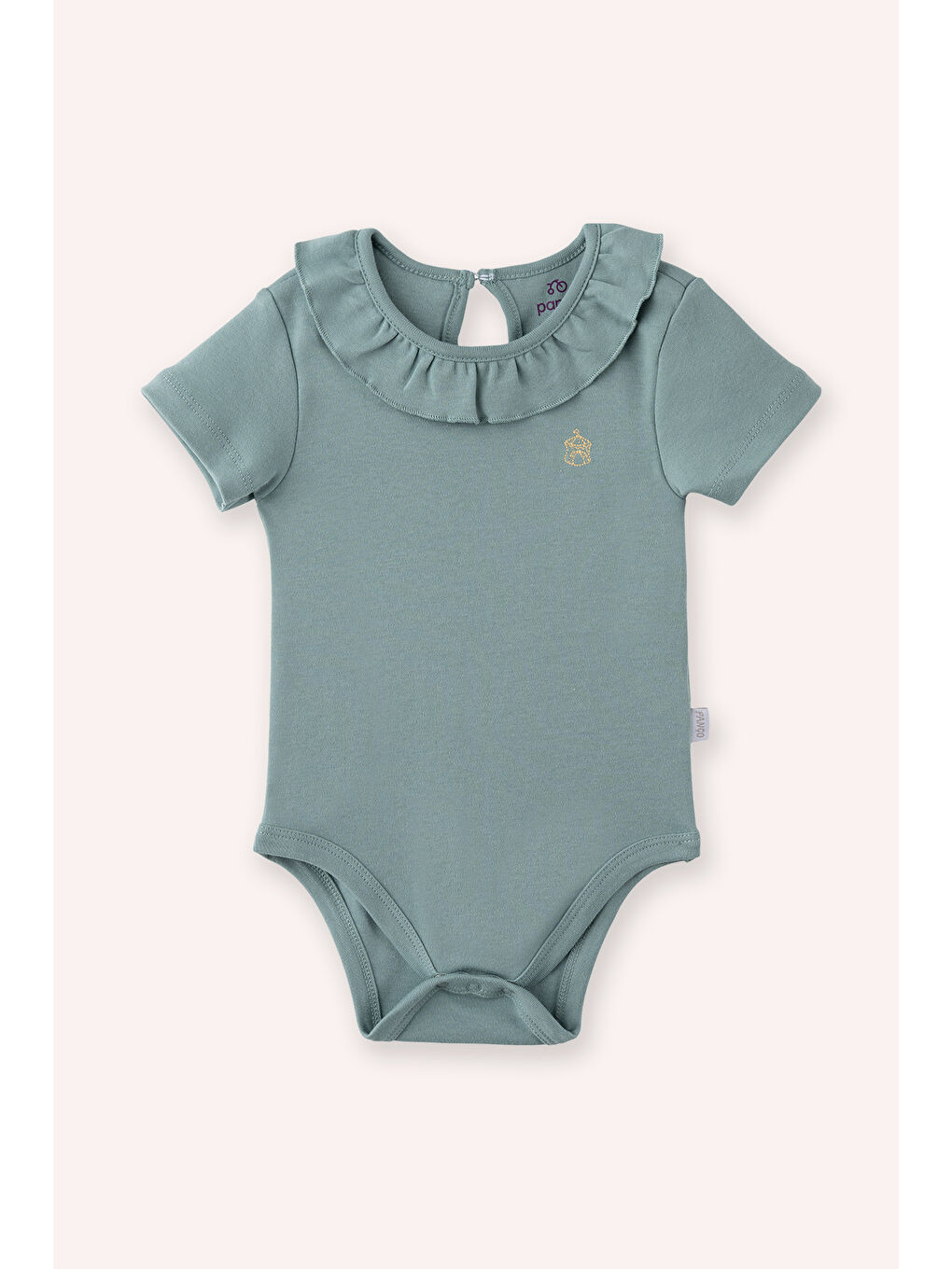 Yeşil Yenidoğan Fırfır Yakalı  Göğsü Nakış İşlemeli Mint 2'li Body-1