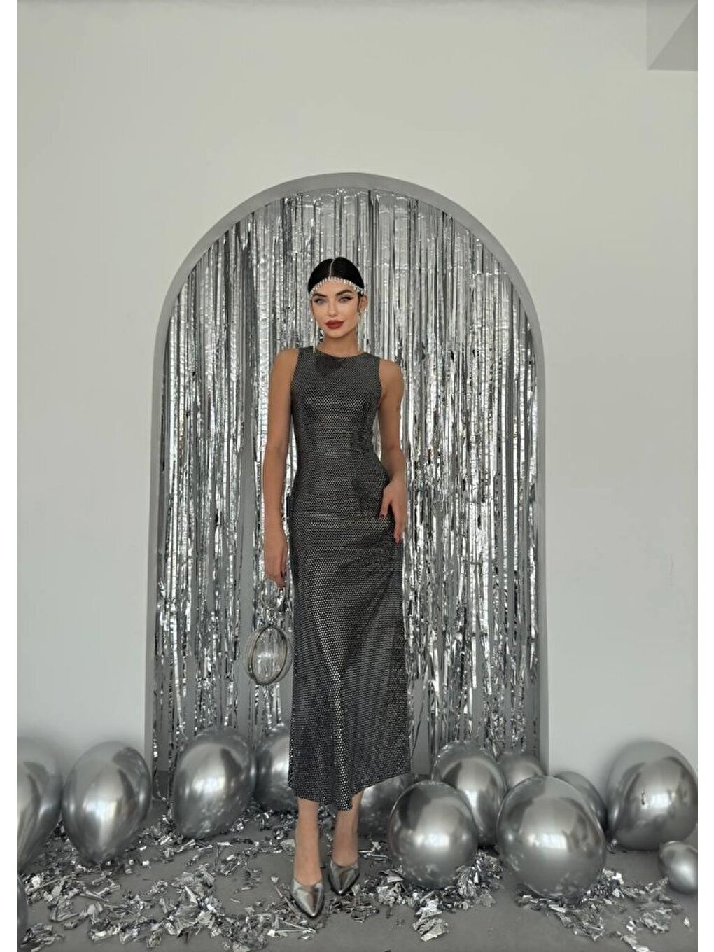 Siyah Vara Pul Payet Elbise-3