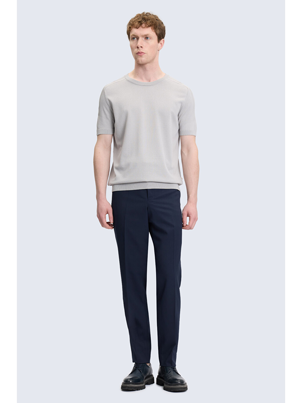 Gri Regular Fit Bisiklet Yaka Rayon Tişört-1