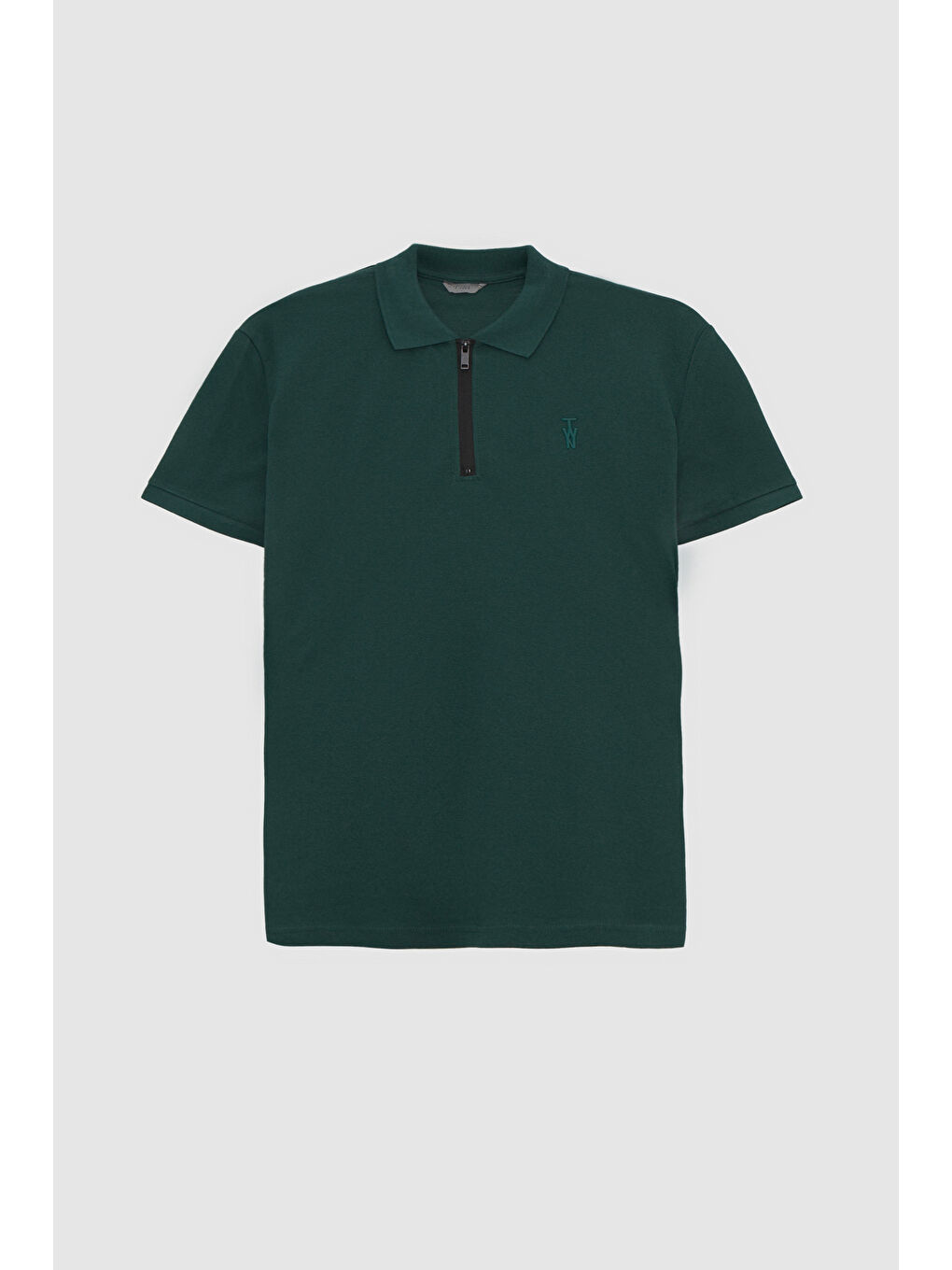 Slim Fit Haki Pike Dokulu Yarım Fermuarlı Polo Yaka Yazlık Tişört-4