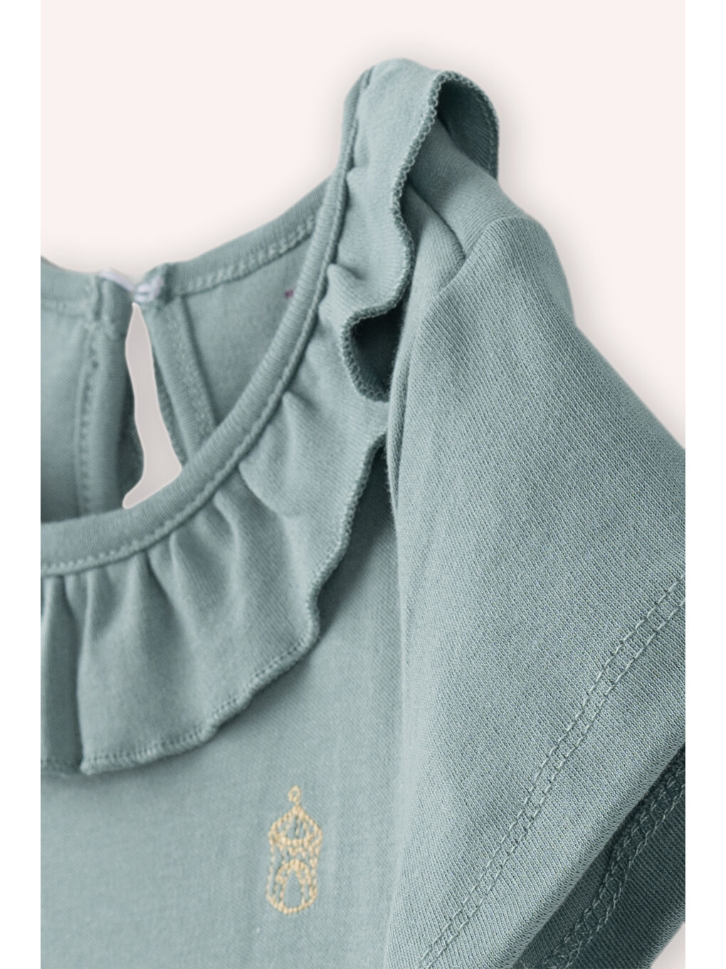 Yeşil Yenidoğan Fırfır Yakalı  Göğsü Nakış İşlemeli Mint 2'li Body-2