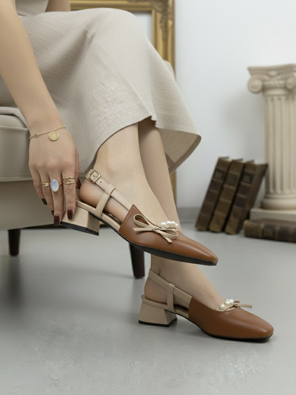 Kahverengi Kadın Veran Kahve Fiyonk Detaylı Klasik Topuklu Ayakkabı-4