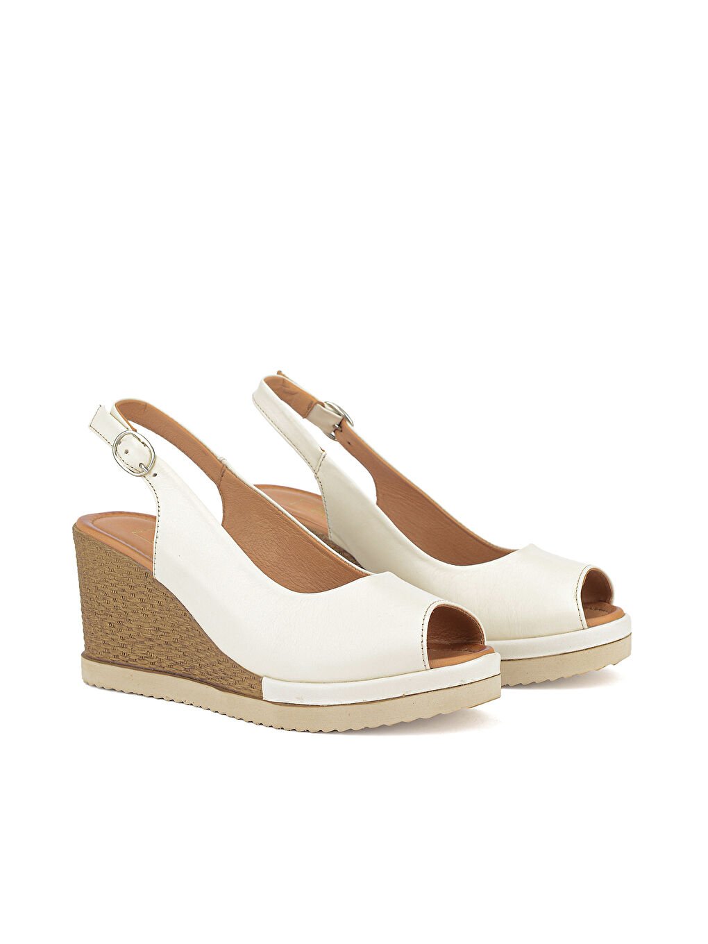 Ekru Kadın Hakiki Deri Dolgu Topuk Sandalet 161992Z500 Krem-1