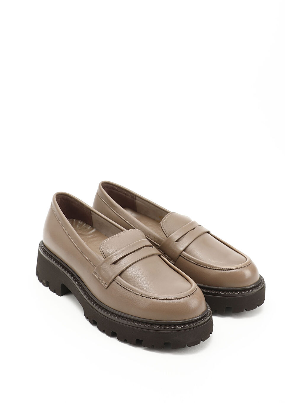 Sarı Kadın VİZON-FÜME Kalın Topuklu Hakiki Deri Loafer Ayakkabı-1