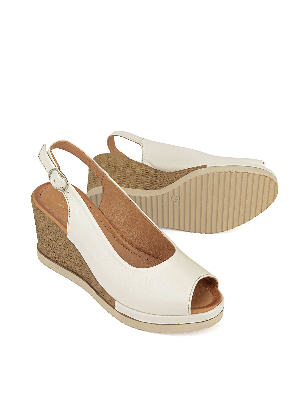 Ekru Kadın Hakiki Deri Dolgu Topuk Sandalet 161992Z500 Krem-3