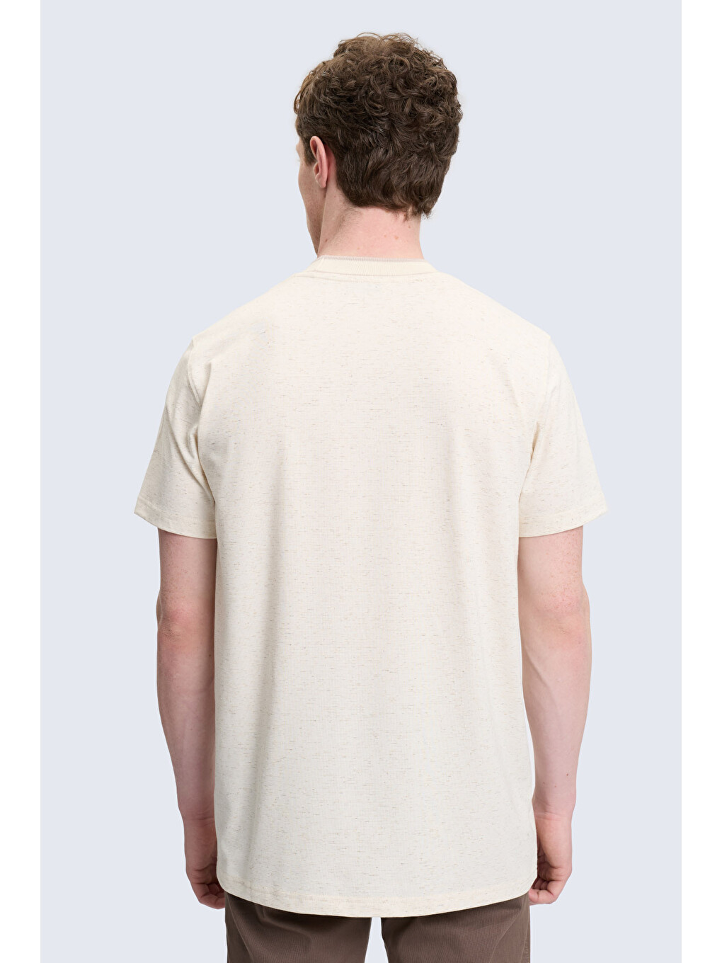 Ekru Regular Fit Bisiklet Yaka Keten Tişört-2