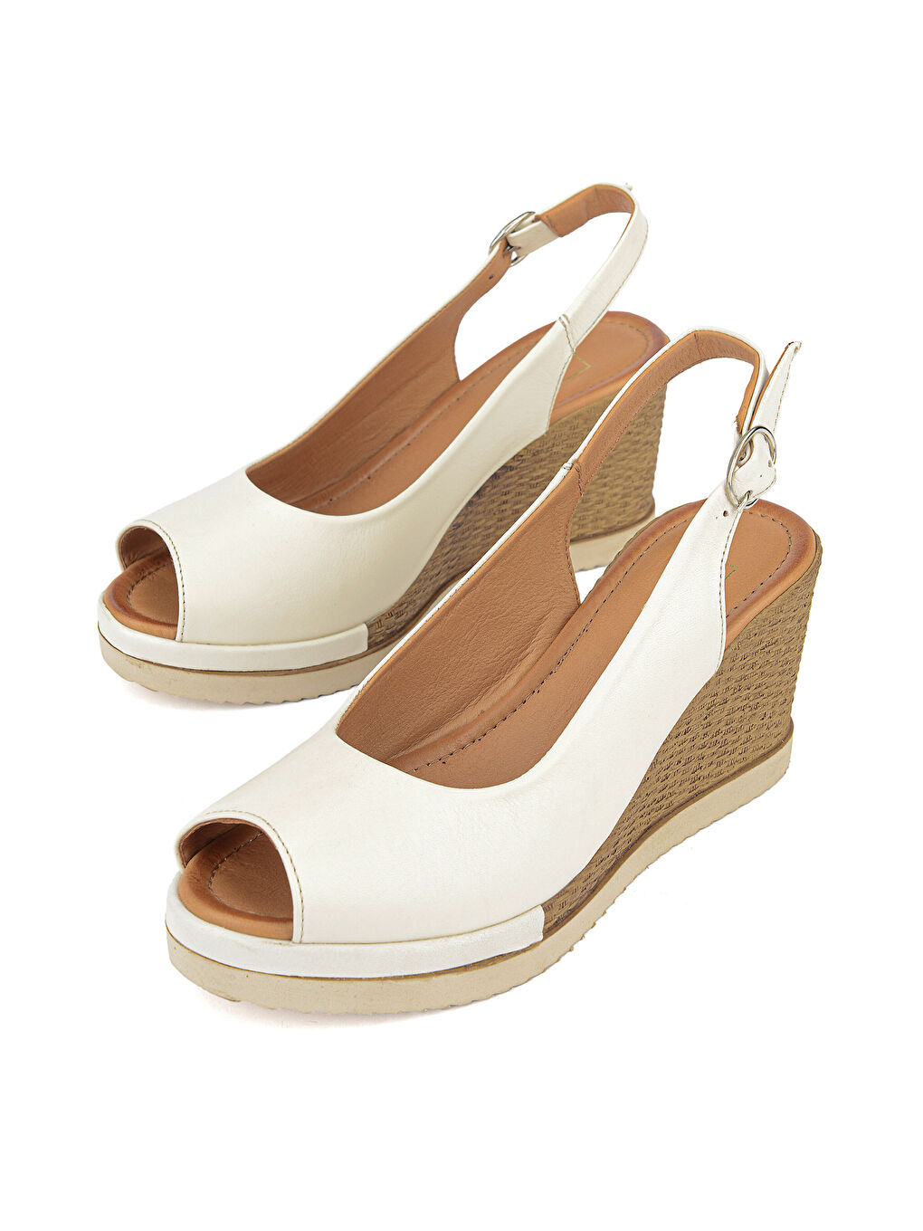 Ekru Kadın Hakiki Deri Dolgu Topuk Sandalet 161992Z500 Krem-4