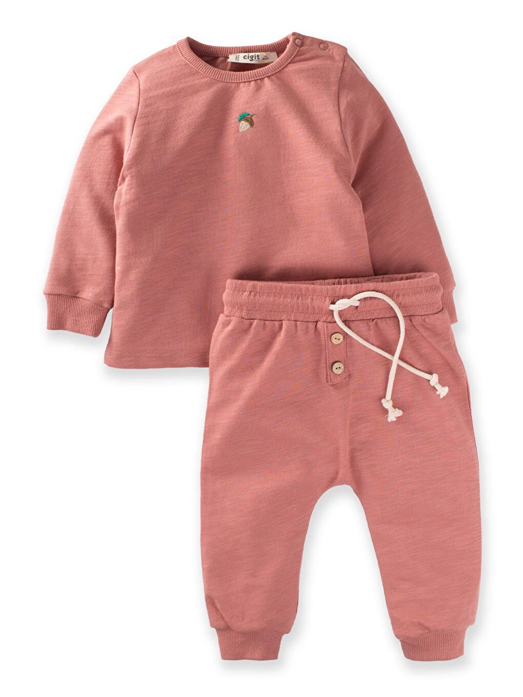 Palamut Nakışlı Sweat Takım 0-4 Yaş Koyu Pembe