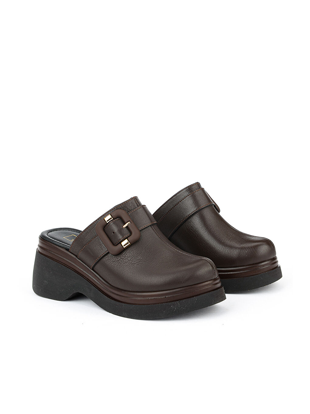 Kahverengi Kadın Hakiki Deri Topuklu Terlik 161992Z64030 Kahve-1