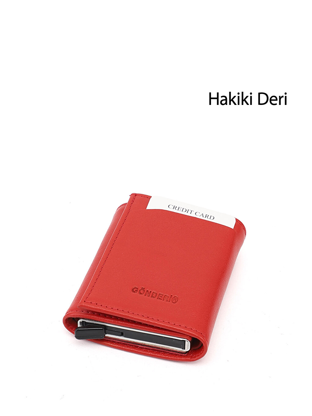 Unisex Kırmızı Hakiki Deri Mekanizmalı Cüzdan-1