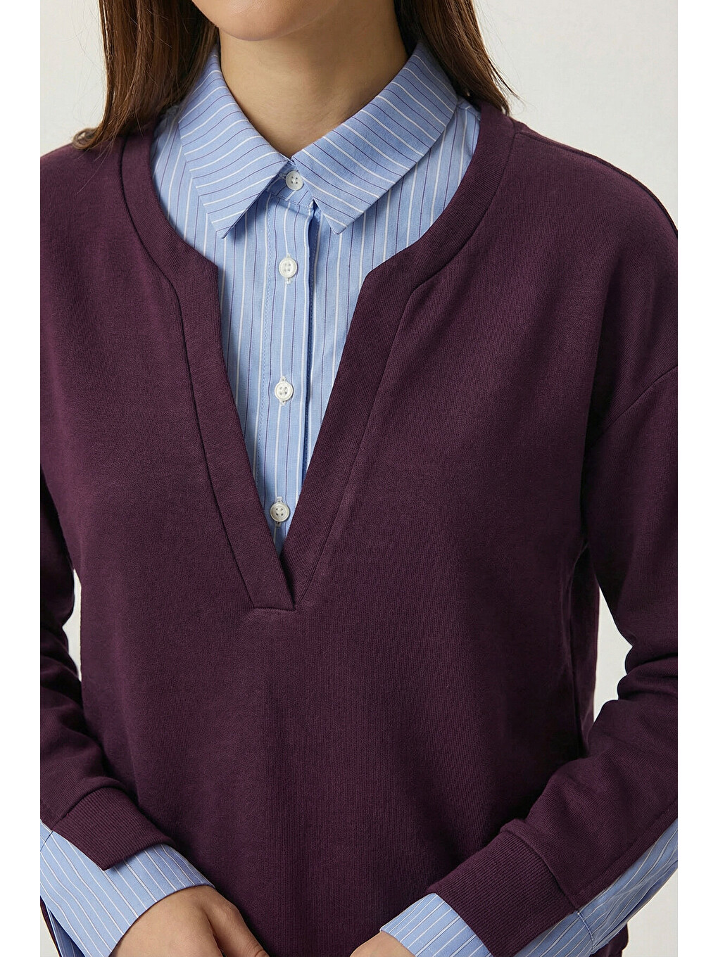 Gömlek Yaka Modal Sweatshirt Mürdüm Lxa0018-3