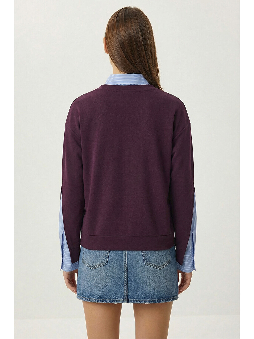 Gömlek Yaka Modal Sweatshirt Mürdüm Lxa0018-4