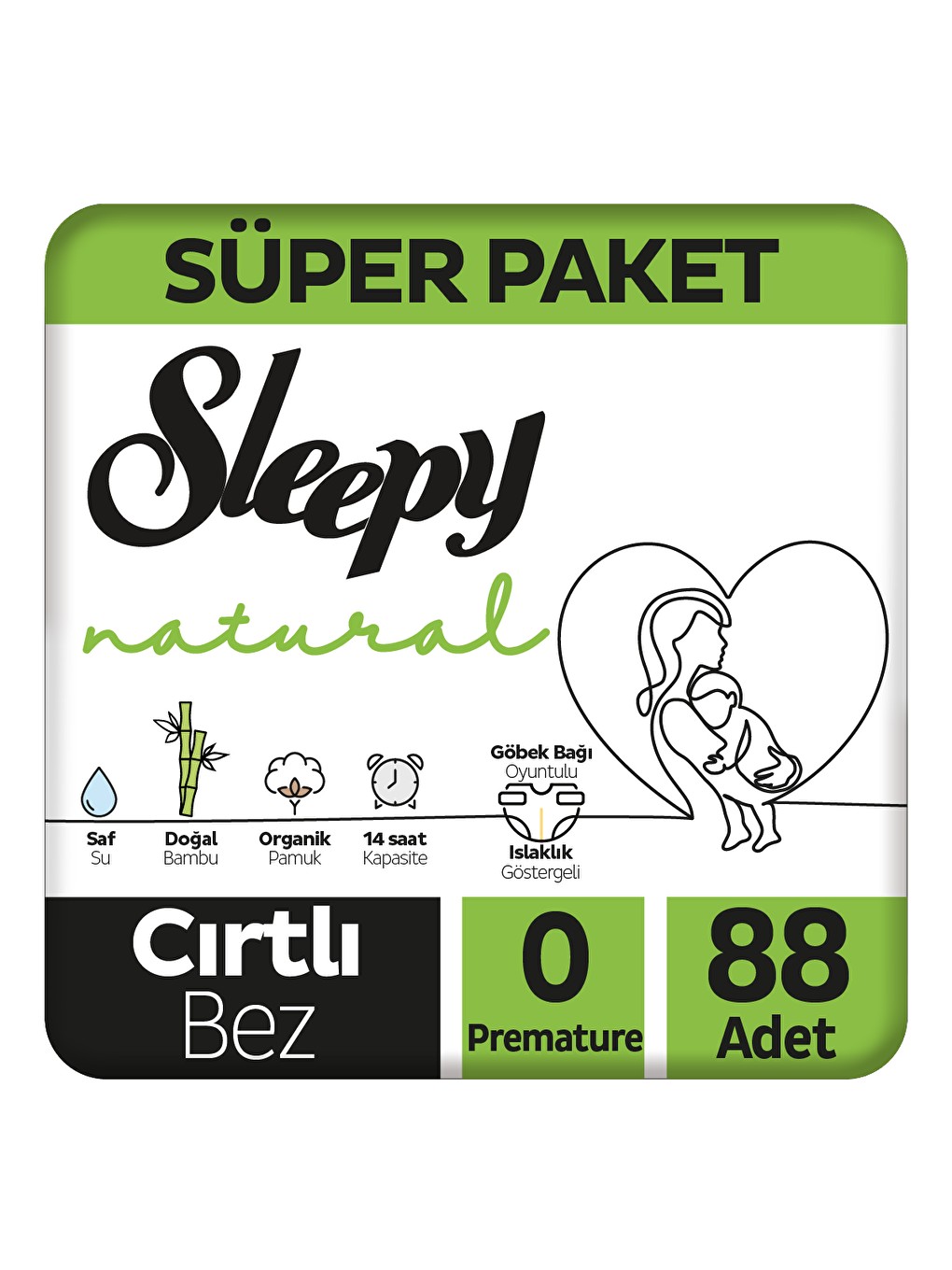 Sleepy Beyaz Tekli Paket Natural Süper Bebek Bezi 0 Numara Premature 88 Adet