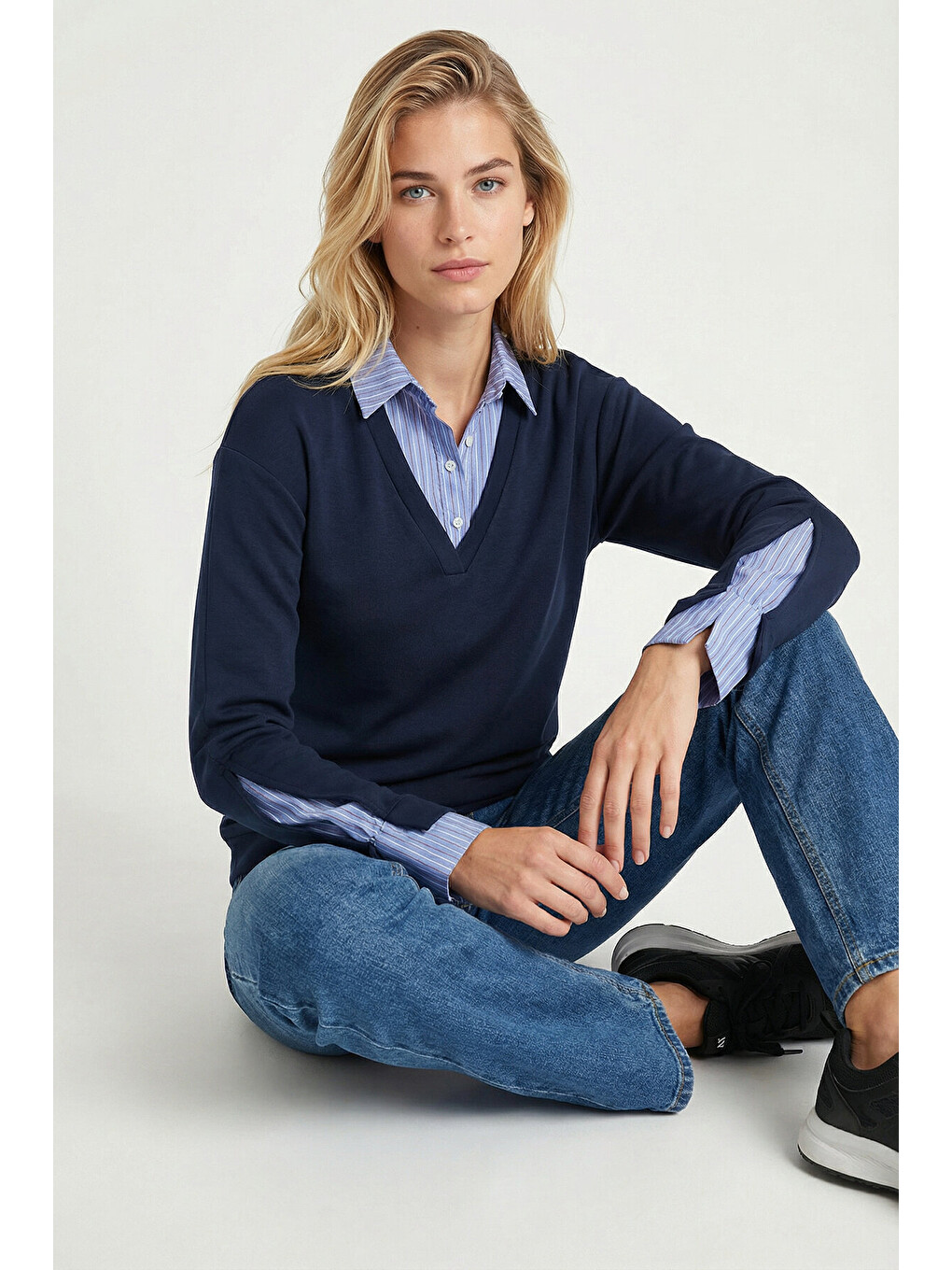 Gömlek Yaka Modal Sweatshirt Lacivert Lxa0018