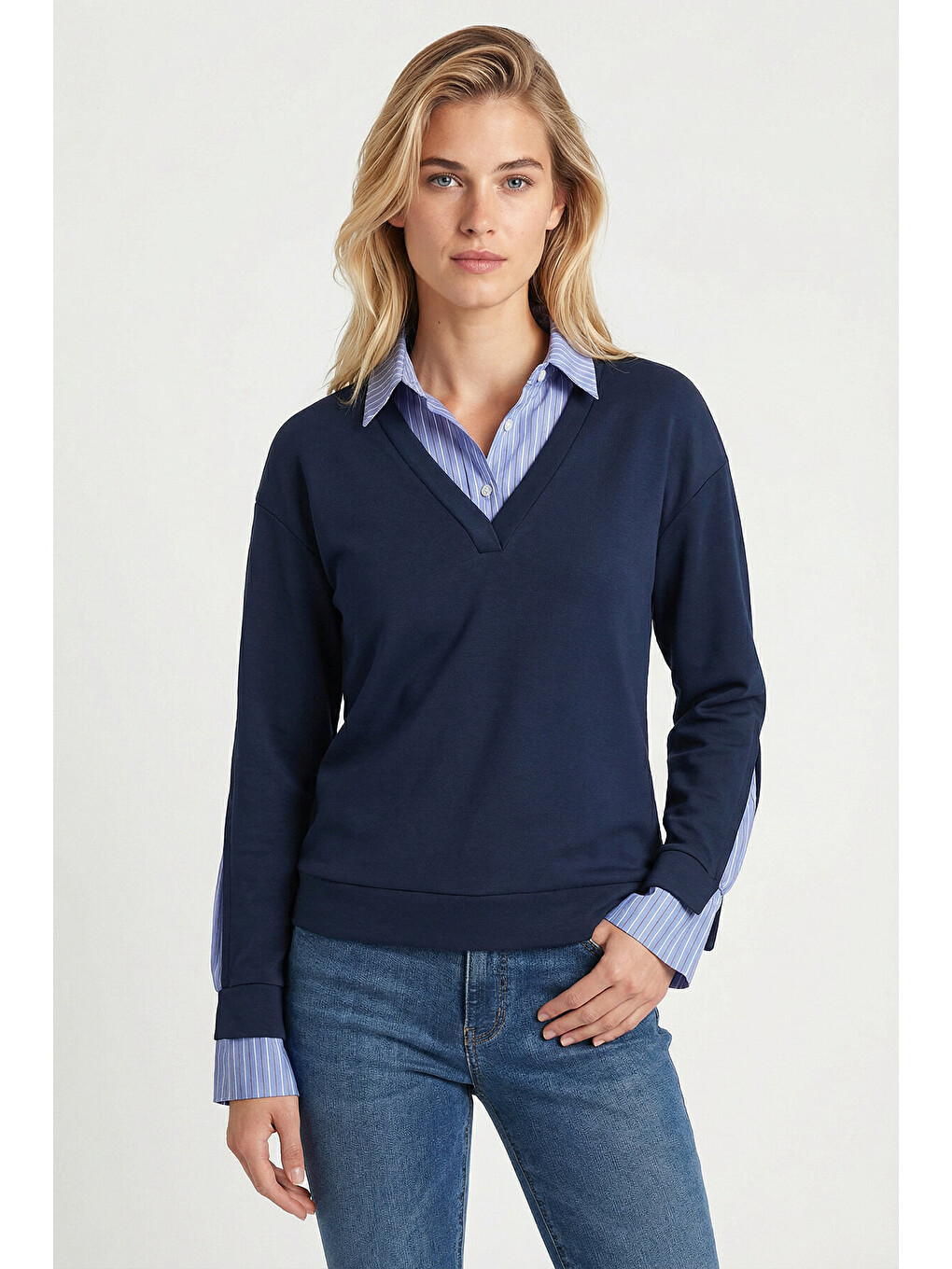 Gömlek Yaka Modal Sweatshirt Lacivert Lxa0018-1