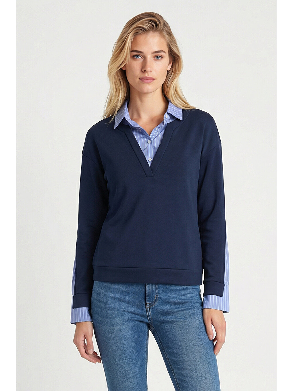 Gömlek Yaka Modal Sweatshirt Lacivert Lxa0018-2