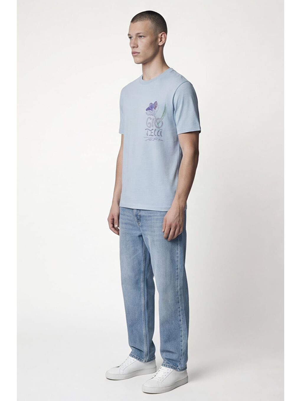 Giotelli Erkek Mavi Geniş Kesim Oversize Fit Kısa Kollu Bisiklet Yaka Tişört-1