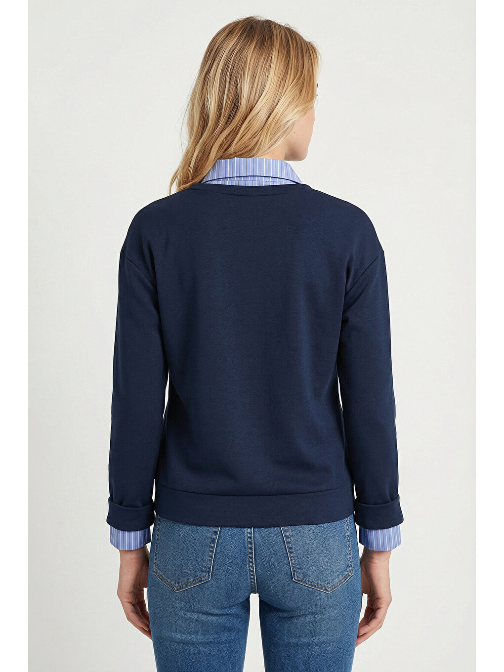 Gömlek Yaka Modal Sweatshirt Lacivert Lxa0018-3
