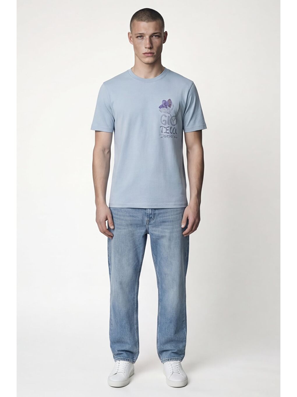 Giotelli Erkek Mavi Geniş Kesim Oversize Fit Kısa Kollu Bisiklet Yaka Tişört-2