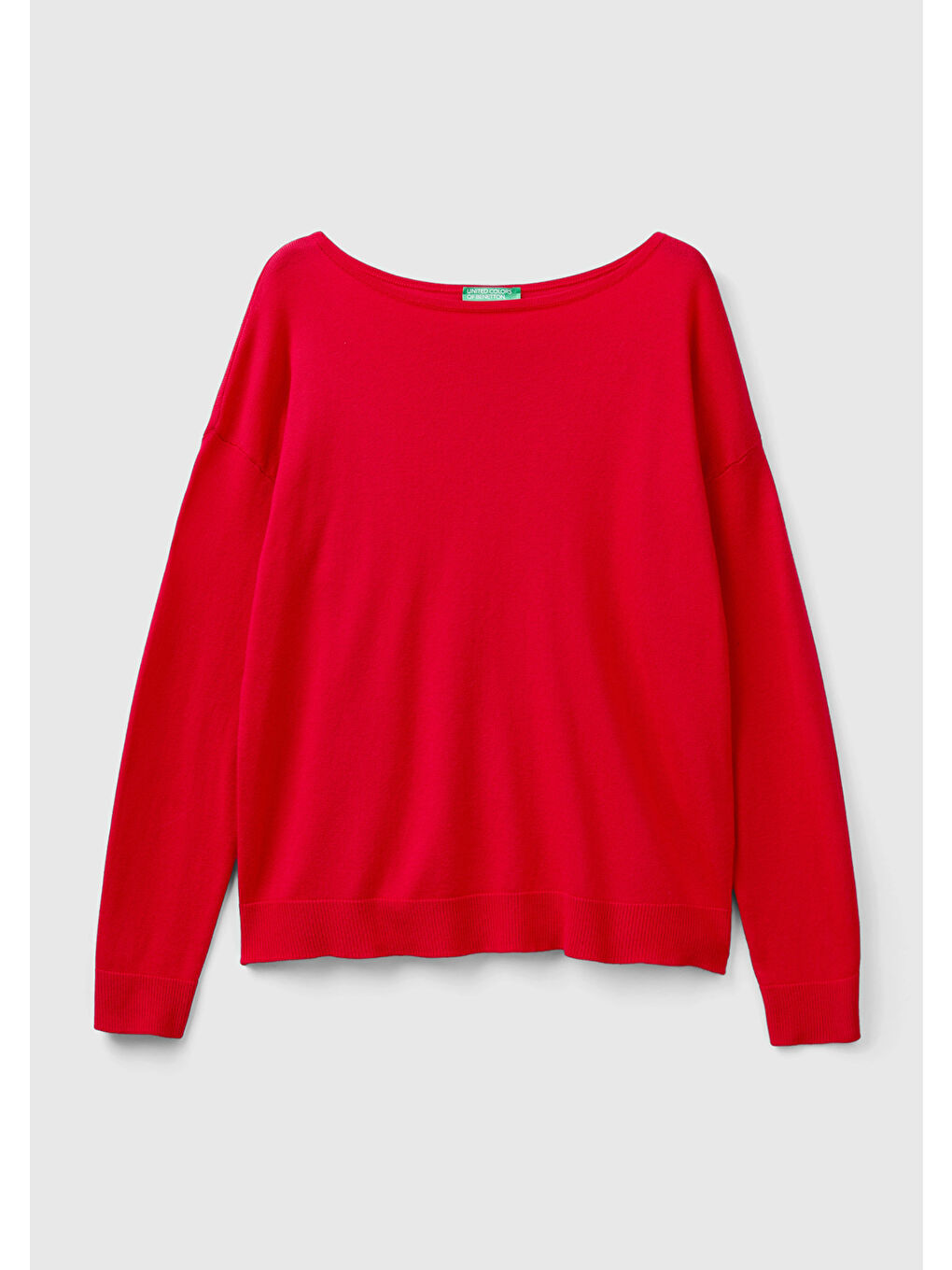 Kadın Kırmızı Pamuk Ve Modal Karışımlı Ribana Detaylı Kayık Yaka Kazak-1