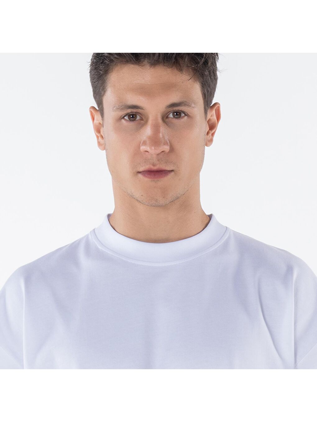 Agar Erkek Beyaz %100 Koton Bisiklet Yaka Oversize Tişört-3