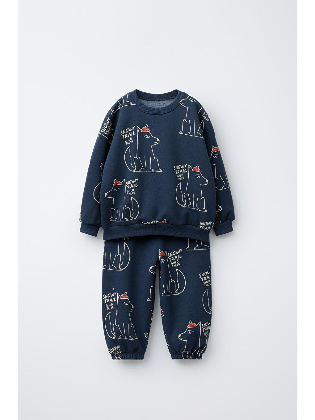 Erkek Çocuk Pamuklu Lacivert Oversize Desenli Sweatshirt Ve Eşofman Takım-1