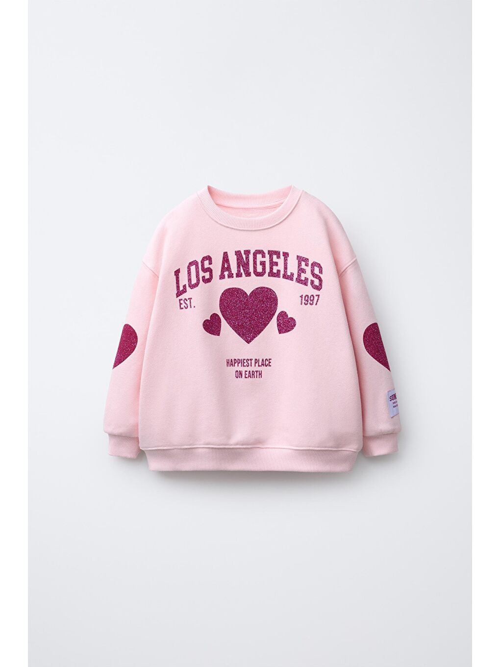 Kız Çocuk Pamuklu Pembe Oversize Kalpli Sweatshirt Ve Bol Paça Eşofman Takım-4