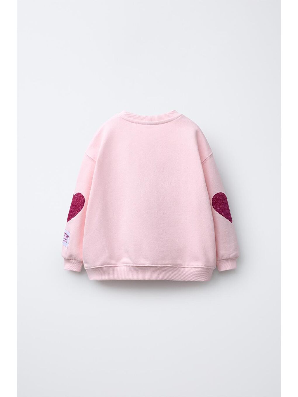 Kız Çocuk Pamuklu Pembe Oversize Kalpli Sweatshirt Ve Bol Paça Eşofman Takım-5