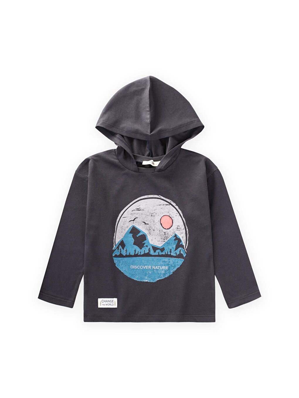 Gri Erkek Çocuk Kapüşonlu Baskılı Tişört
