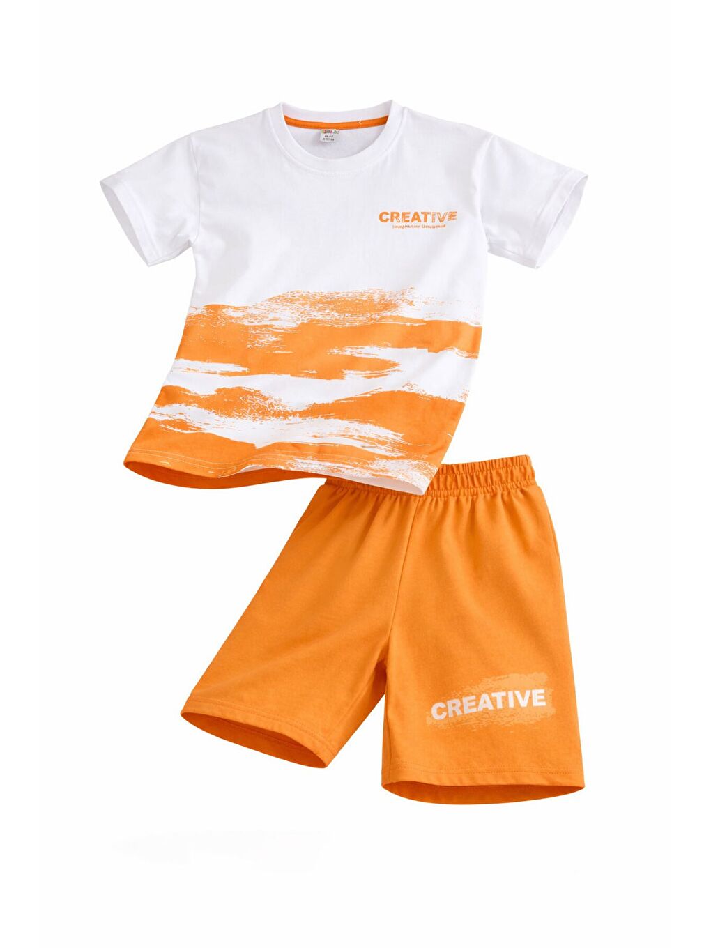Turuncu Creative Yazılı Desenli Tişörtlü Erkek Çocuk Şortlu Takım 23793-1