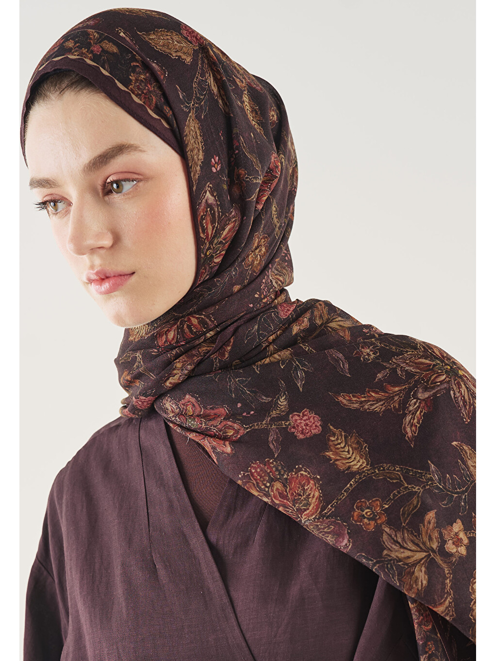 Koyu Bordo Ethnıc Blossom Desen Soft Viskon Şal