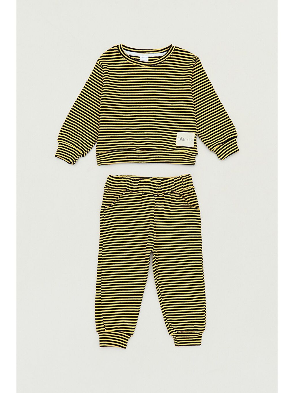 Sarı Çizgili Bisiklet Yaka Unisex Çocuk Takım-1