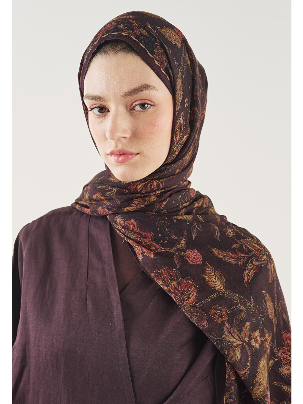 Koyu Bordo Ethnıc Blossom Desen Soft Viskon Şal-1