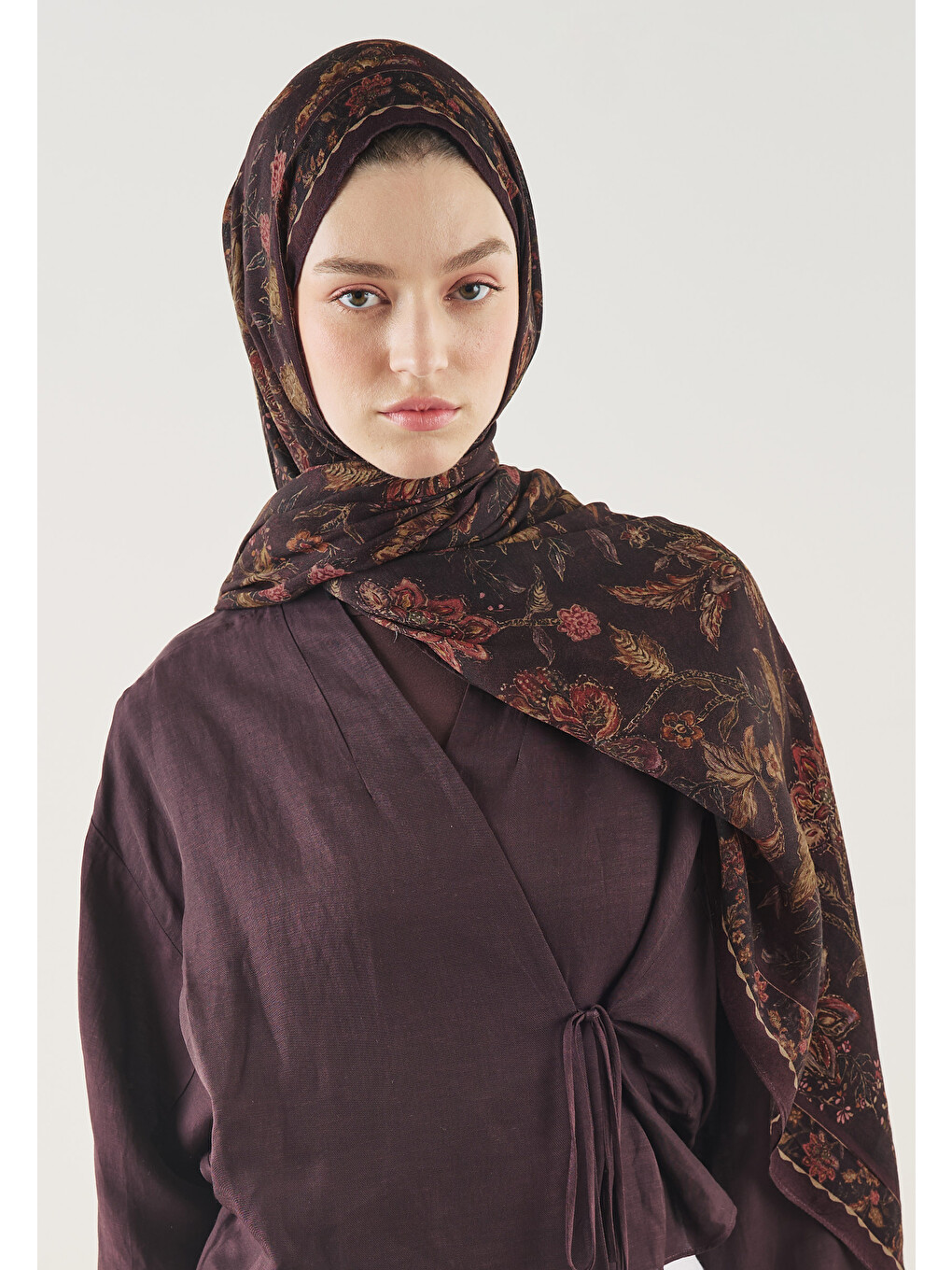Koyu Bordo Ethnıc Blossom Desen Soft Viskon Şal-2