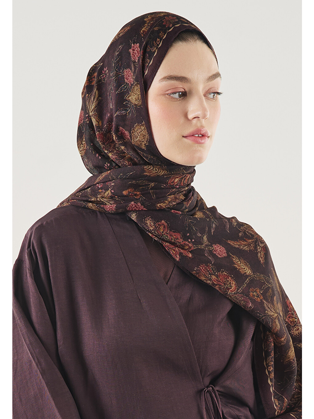 Koyu Bordo Ethnıc Blossom Desen Soft Viskon Şal-3